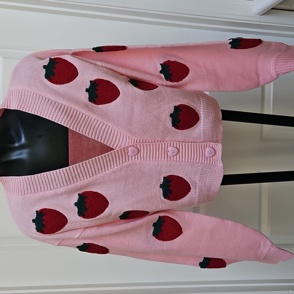 SWEET SOCIETY Pink Strawberry Cardigan Sweater  - S